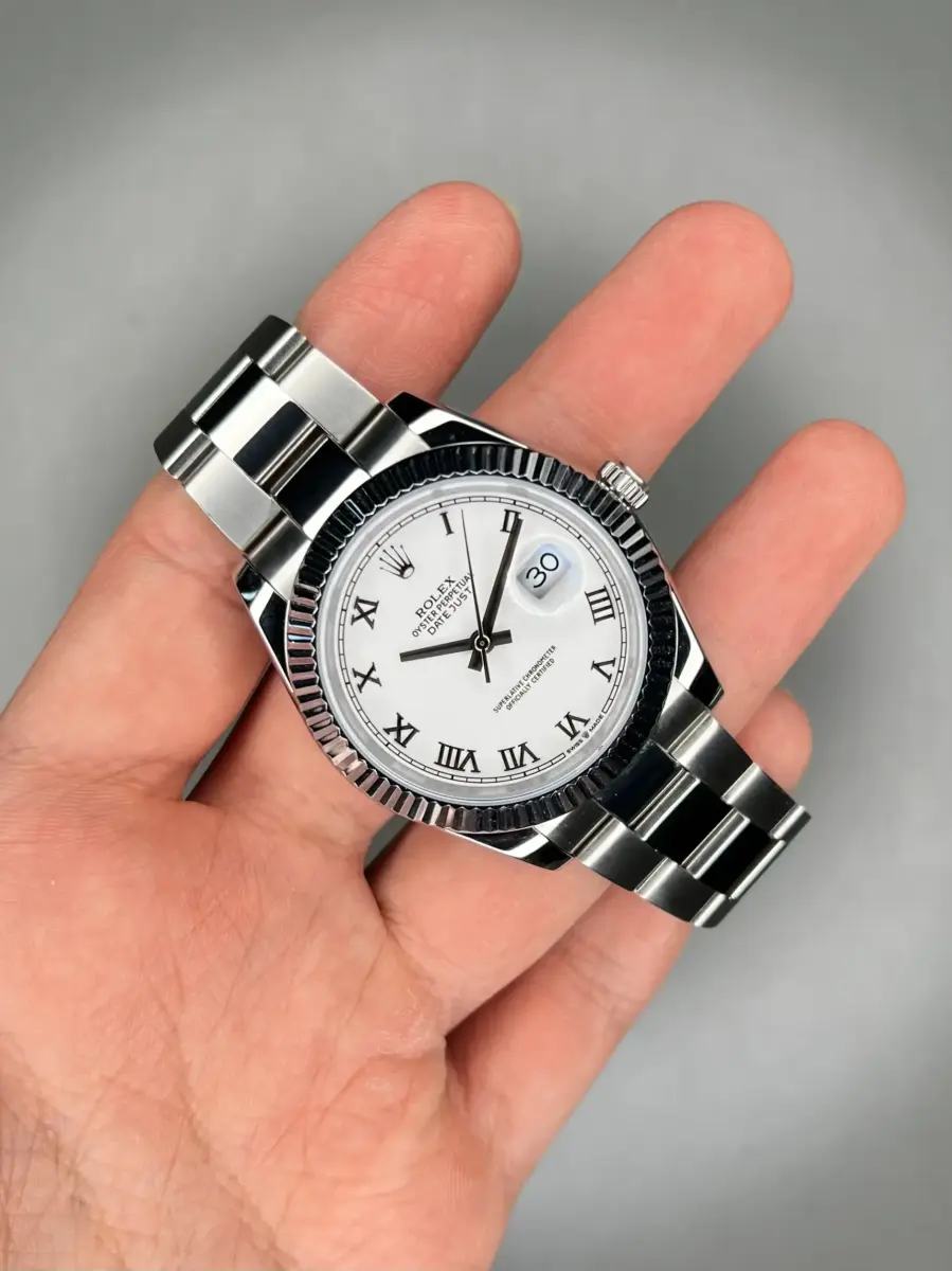 ساعت مچی رولکس سوئیسی بند سیلور صفحه سفید ایندکس یونانی Rolex Datejust