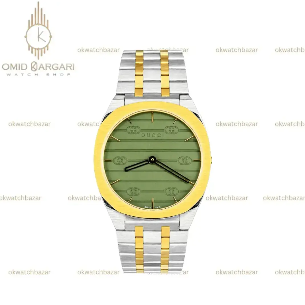 ساعت مچی گوچی سیلورطلایی صفحه سبز Gucci