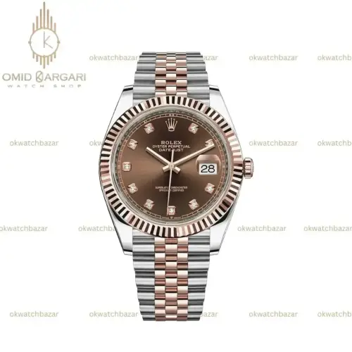 ساعت مچی رولکس دیت جاست سوئیسی سیلور رزگلد ایندکس نگین صفحه چاکلت Rolex Datejust