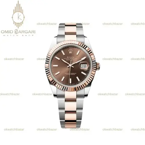 ساعت مچی رولکس دیت جاست سوئیسی بند اویستر سیلوررزگلد صفحه چاکلت Rolex Datejust