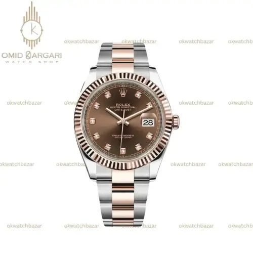 ساعت مچی رولکس دیت جاست سوئیسی بند اویستر صفحه چاکلت ایندکس نگین Rolex Datejust