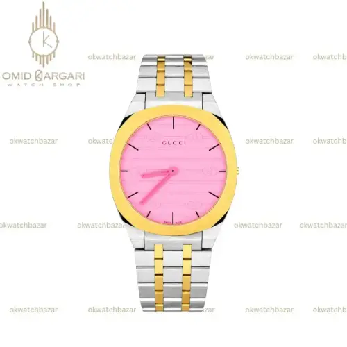 ساعت مچی گوچی سیلورطلایی صفحه صورتی Gucci