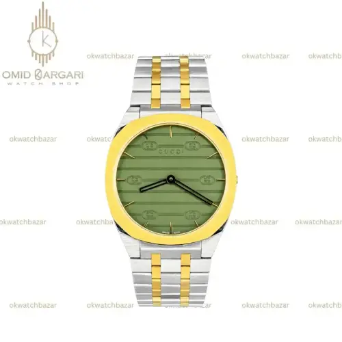 ساعت مچی گوچی سیلورطلایی صفحه سبز Gucci