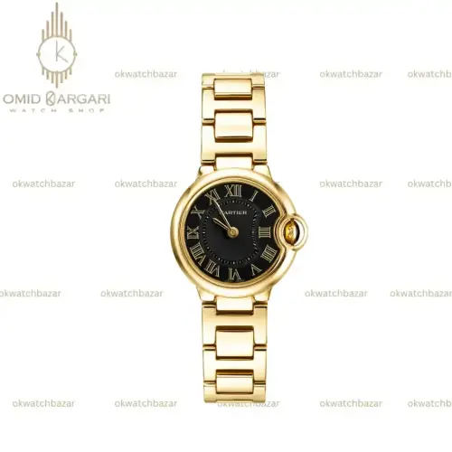 ساعت مچی کارتیه بلن بولو بند طلایی صفحه مشکی Cartier Ballon Bleu
