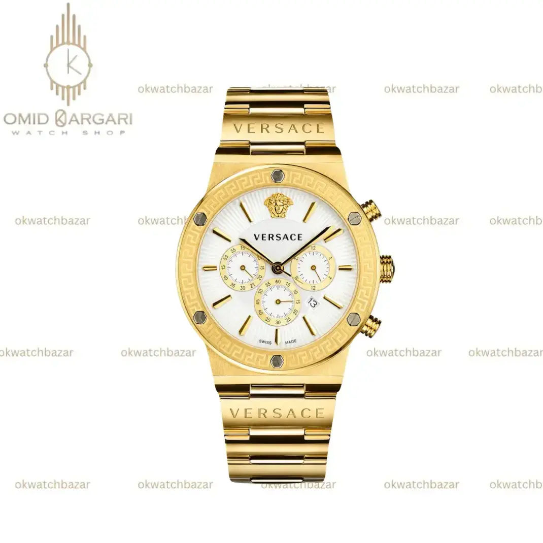 ساعت مچی ورساچه کرونوگراف بند طلایی صفحه سفید Versace