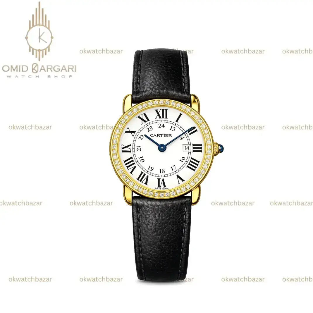 ساعت مچی کارتیه صفحه سفید قاب طلایی Cartier