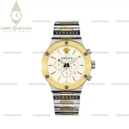 ساعت مچی ورساچه کرونوگراف بند سیلورطلایی صفحه سفید Versace