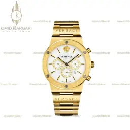 ساعت مچی ورساچه کرونوگراف بند طلایی صفحه سفید Versace