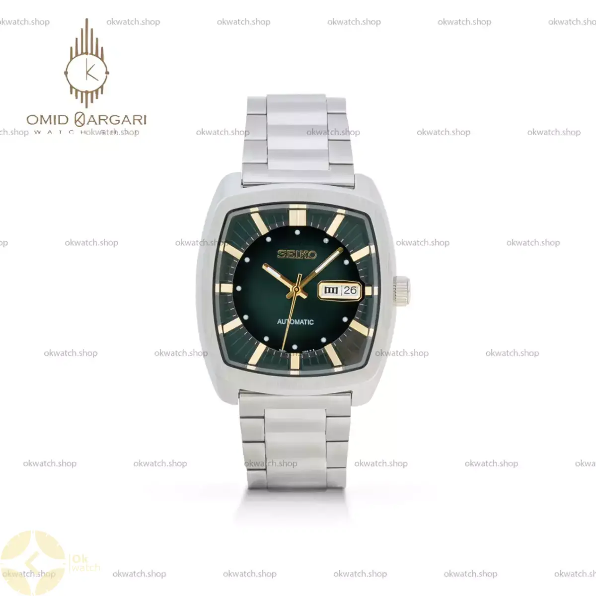 ساعت مچی سیکو دو تقویم بند سیلور صفحه سبز Seiko