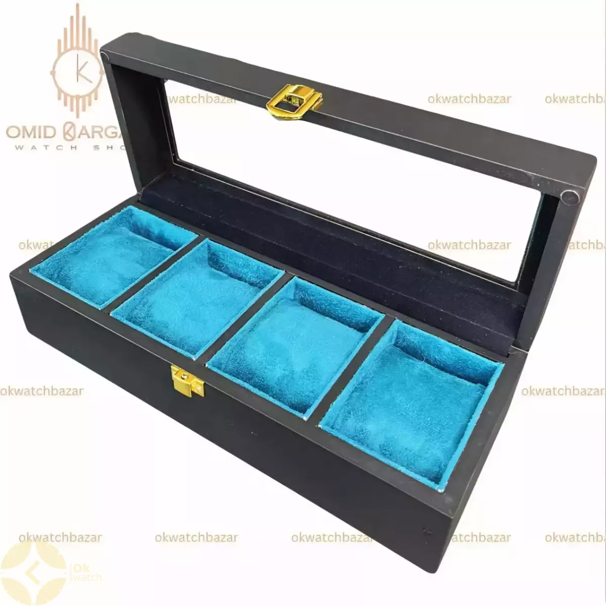 جعبه چهارتایی چوبی داخل آبی Watch Box