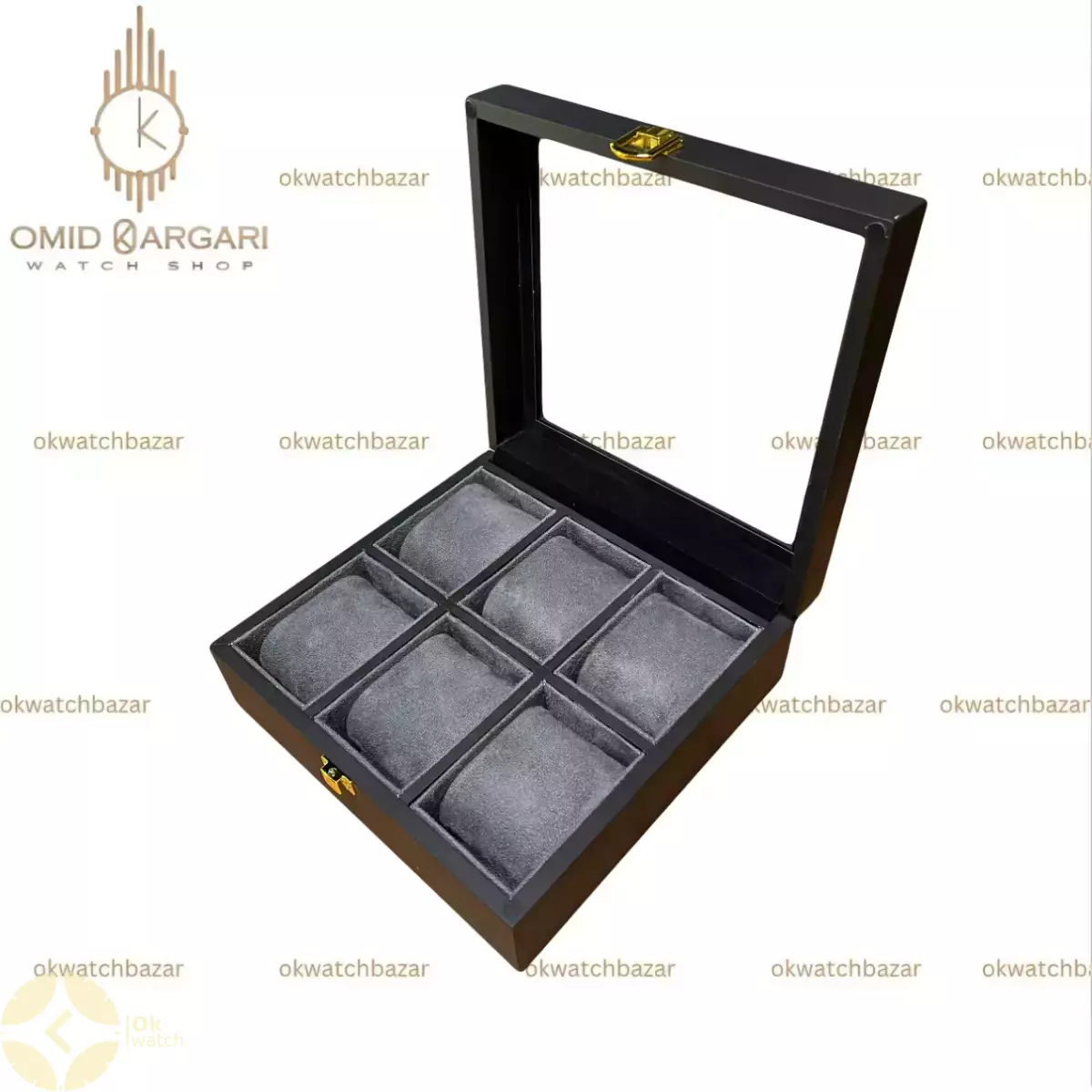 جعبه شش تایی چوبی داخل طوسی Watch Box