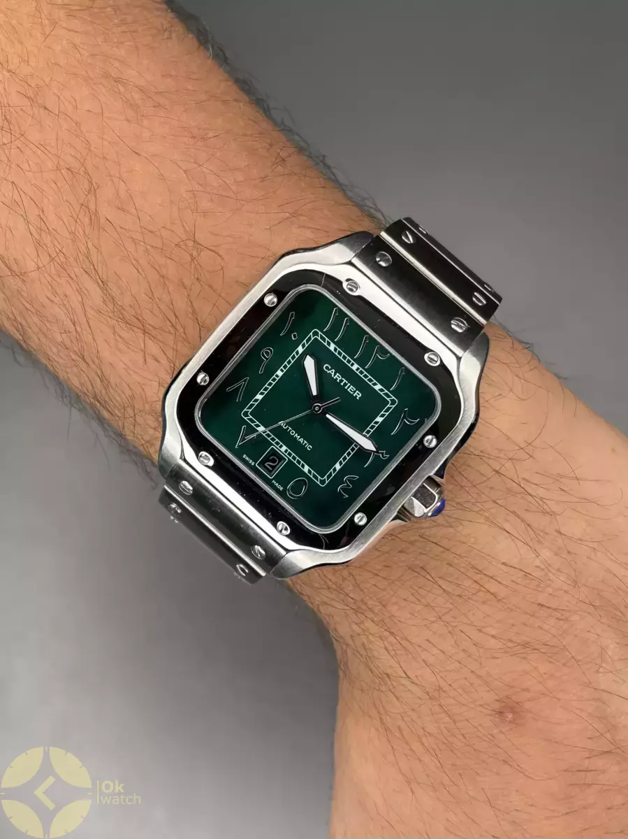 ساعت مچی کارتیه د سانتوس اتوماتیک عدد عربی صفحه سبز Cartier