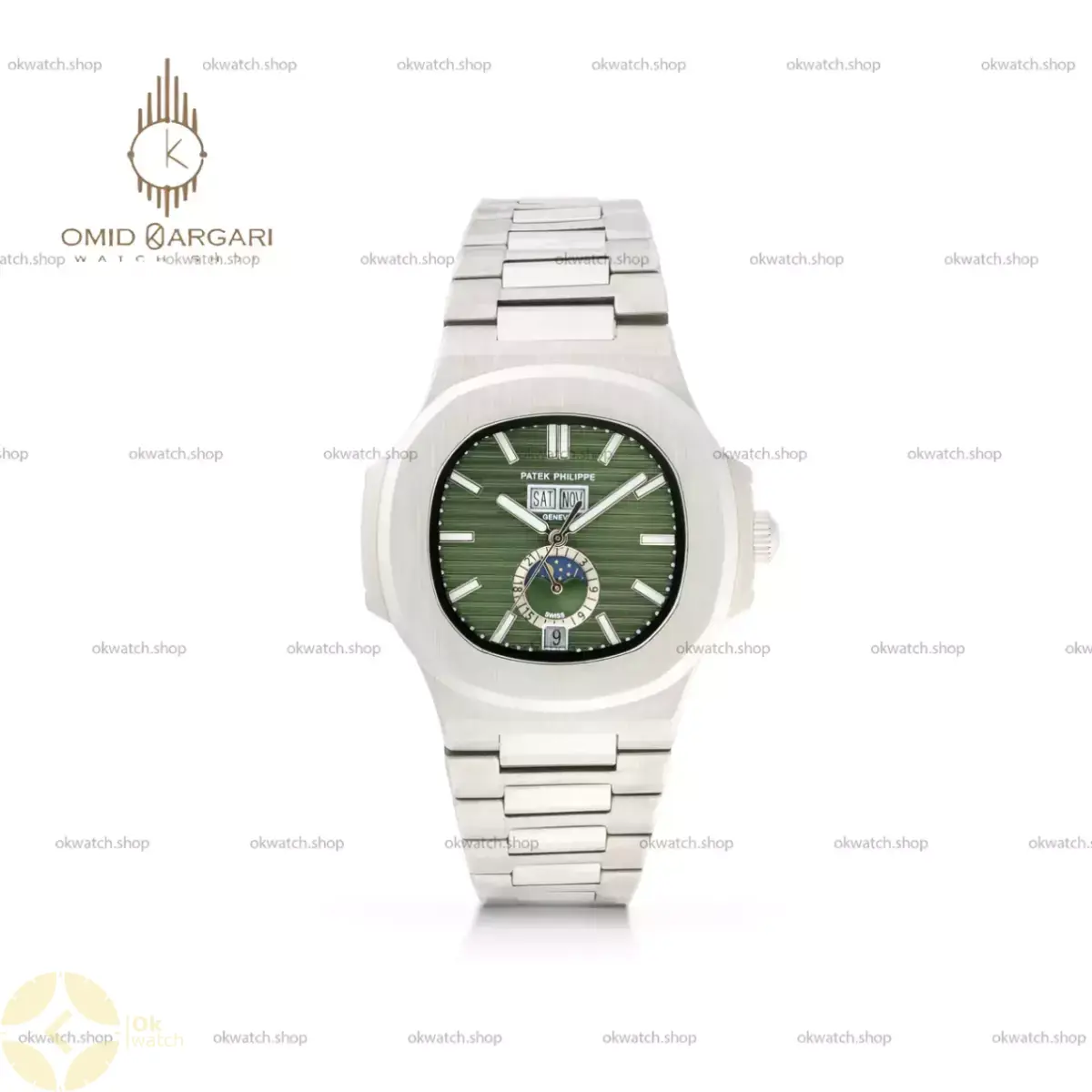 ساعت مچی پتک فیلیپ ناتیلوس دو تقویم صفحه سبز Patek Philippe Nautilus