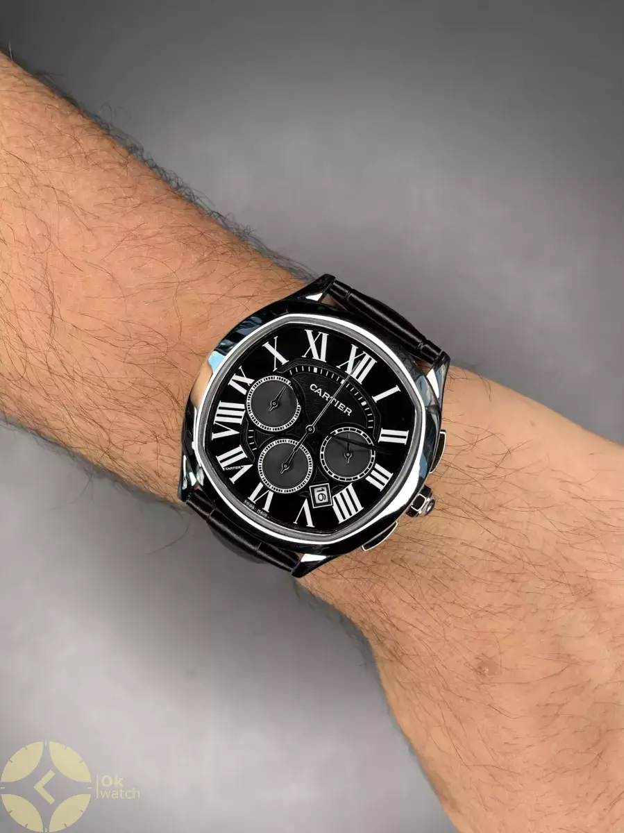 ساعت مچی کارتیه کورنوگراف بند چرمی صفحه مشکی Cartier