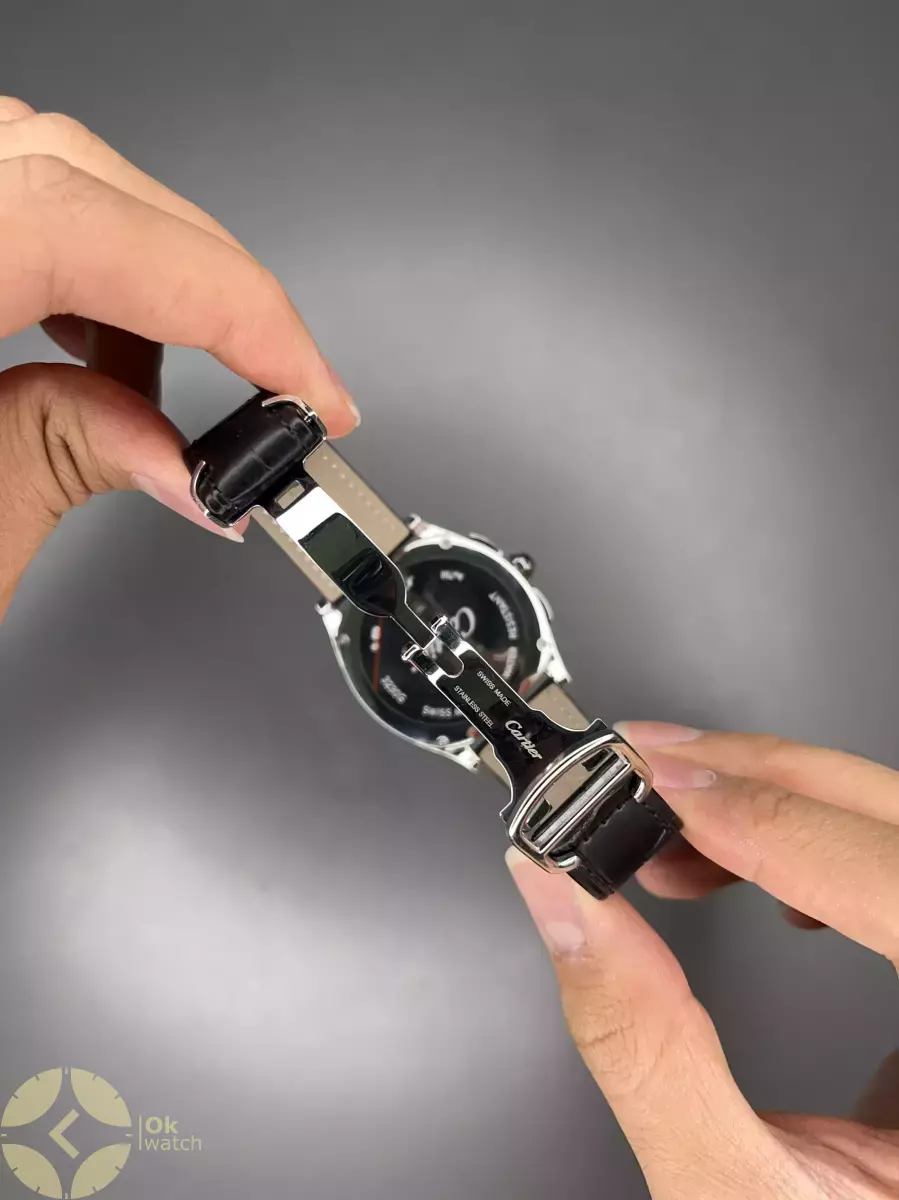 ساعت مچی کارتیه کورنوگراف بند چرمی صفحه مشکی Cartier