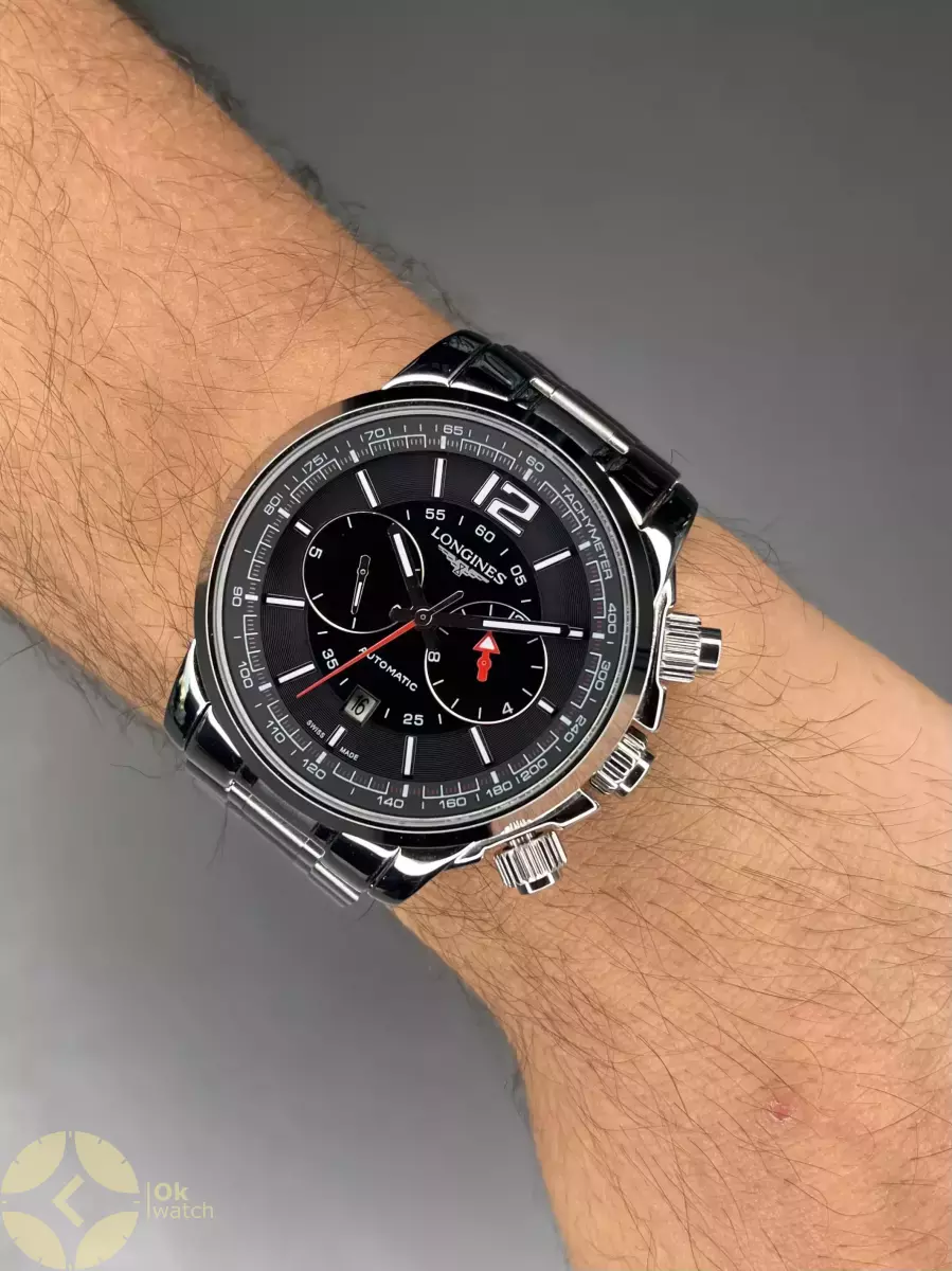 ساعت مچی لونژین کورنوگراف بند سیلور صفحه مشکی Longines