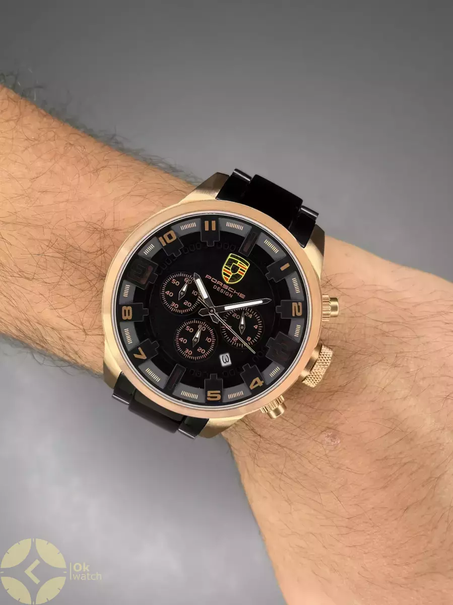 ساعت مچی پورشه دیزاین کورنوگراف بند و صفحه مشکی قاب رزگلد Porsche Design