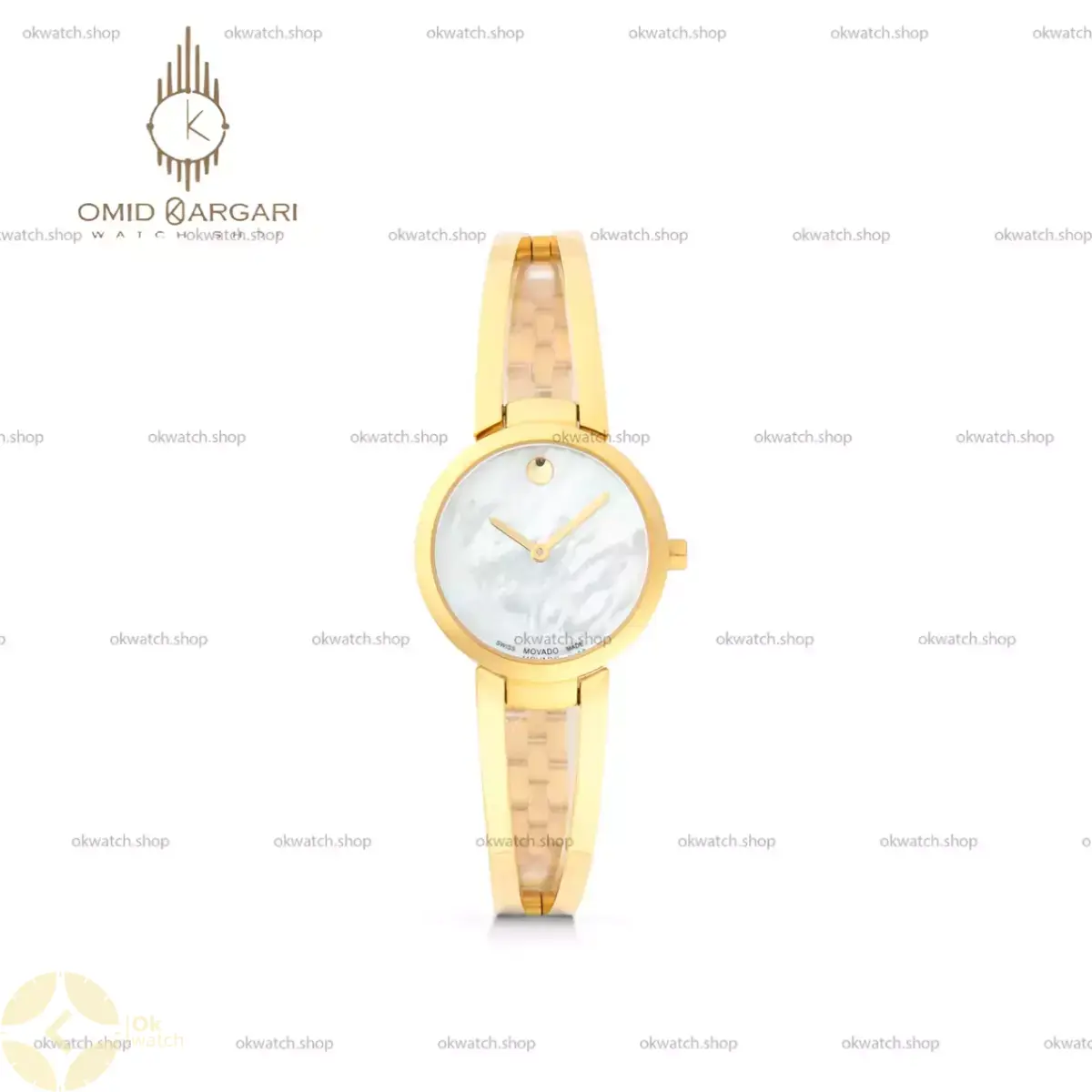 ساعت مچی موادو بند النگویی طلایی صفحه صدفی Movado