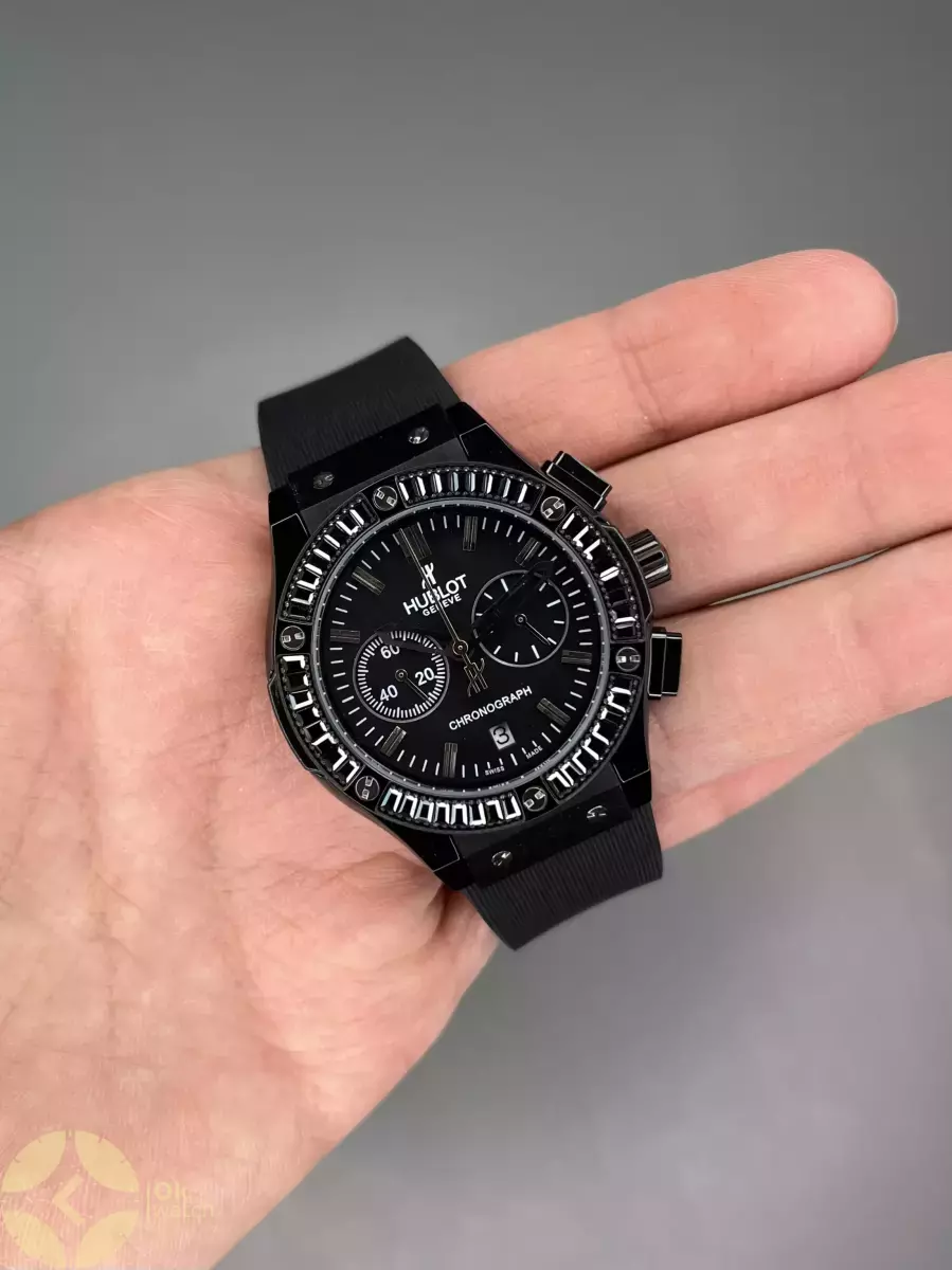 ساعت مچی اوبلو قاب نگین دار تمام مشکی Hublot Big Bang