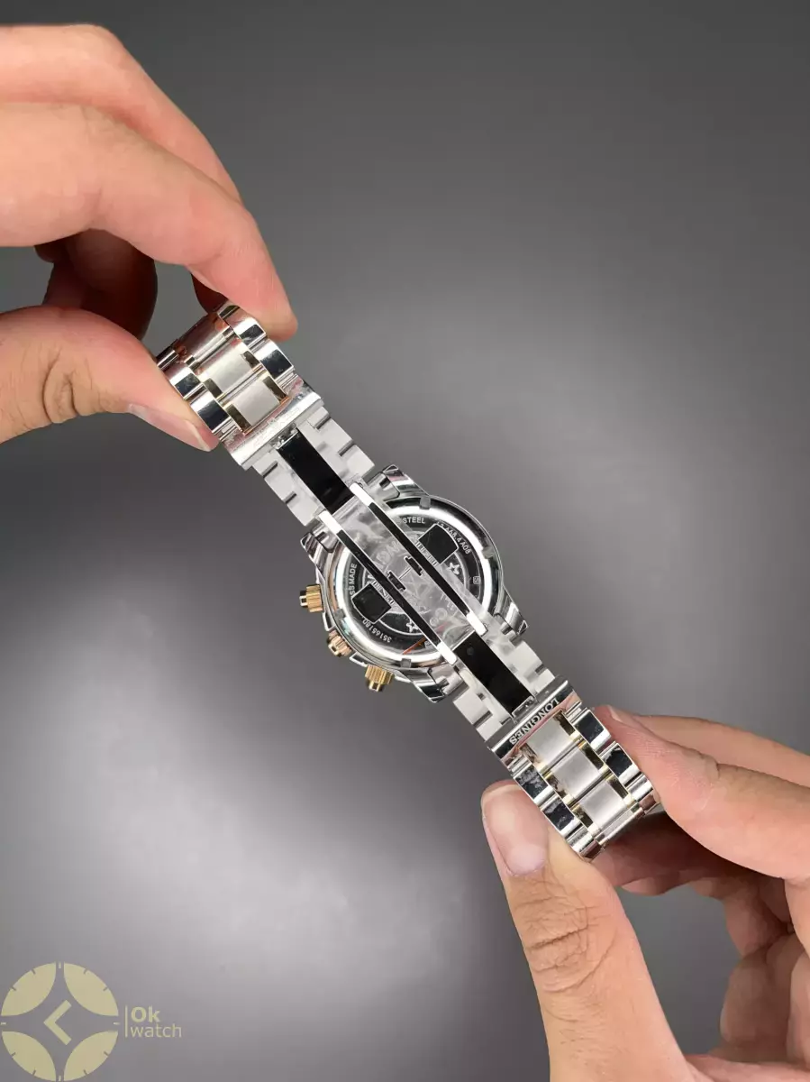 ساعت مچی لونژین کورنوگراف صفحه مشکی دو رنگ سیلور رزگلد Longines