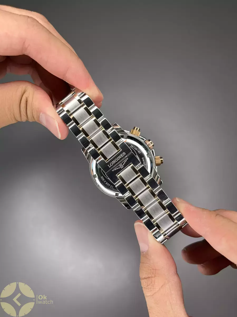 ساعت مچی لونژین کورنوگراف صفحه مشکی دو رنگ سیلور رزگلد Longines