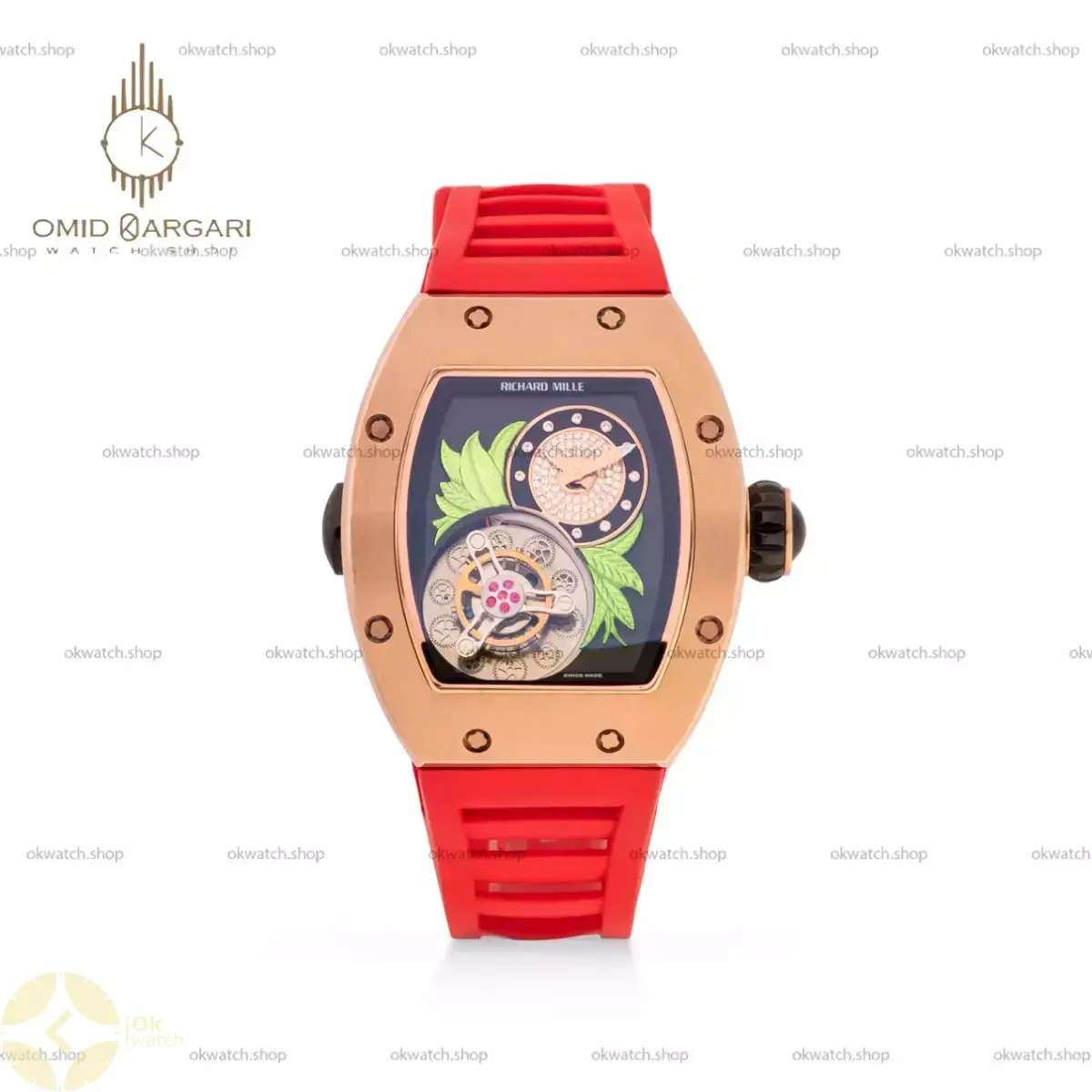 ساعت مچی ریچارد میل صفحه طرح گل قرمز Richard Mille Flower