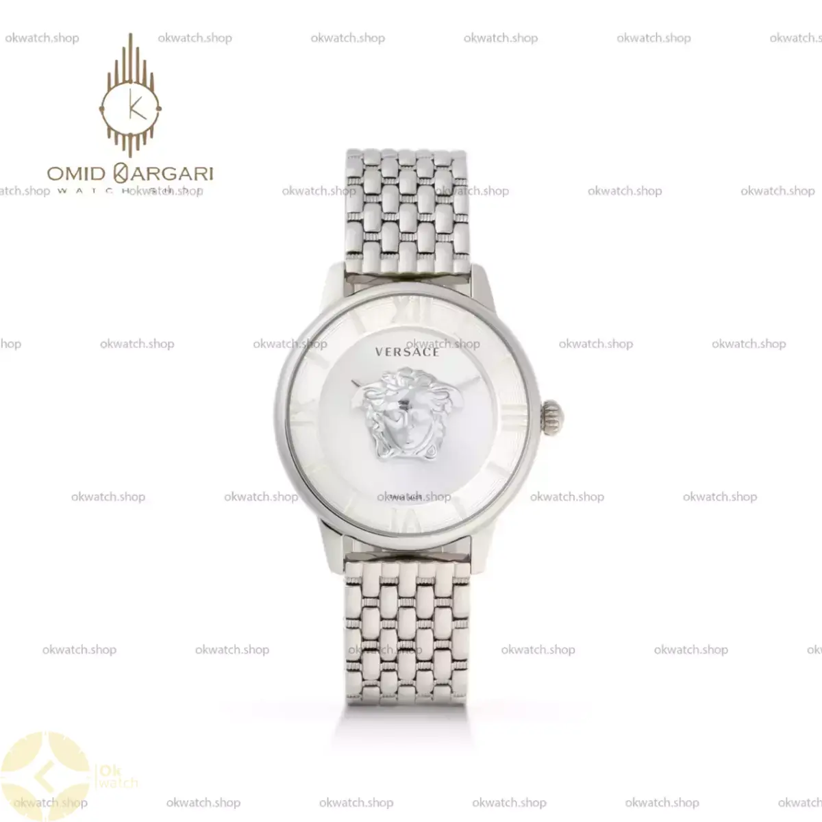 ساعت مچی ورساچه طرحدار بند سیلور صفحه سفید Versace