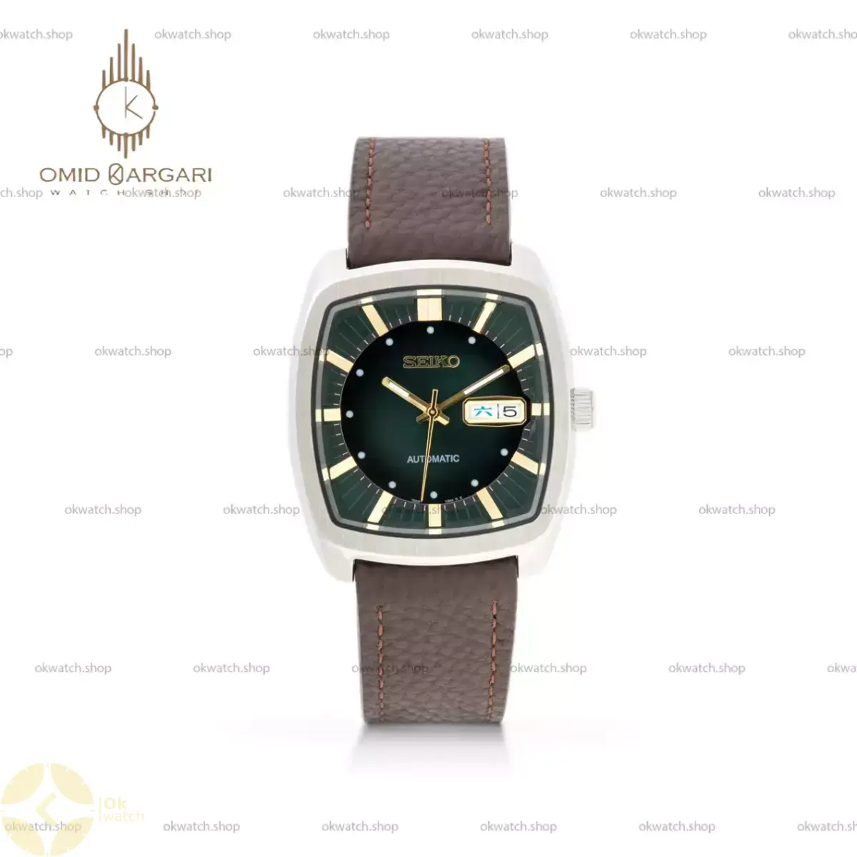 ساعت مچی سیکو دو تقویم بند چرمی صفحه سبز Seiko