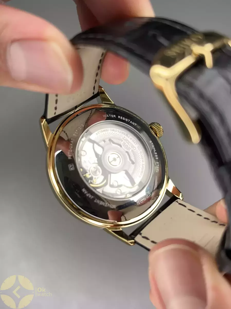 ساعت مچی اورینت اوپن هارت بند چرمی مشکی قاب طلایی Orient