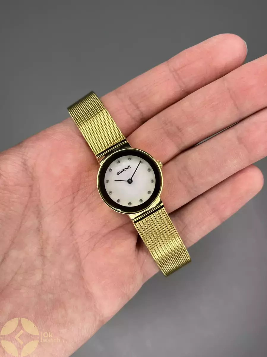 ساعت مچی برینگ بند حصیری طلایی صفحه سفید Bering