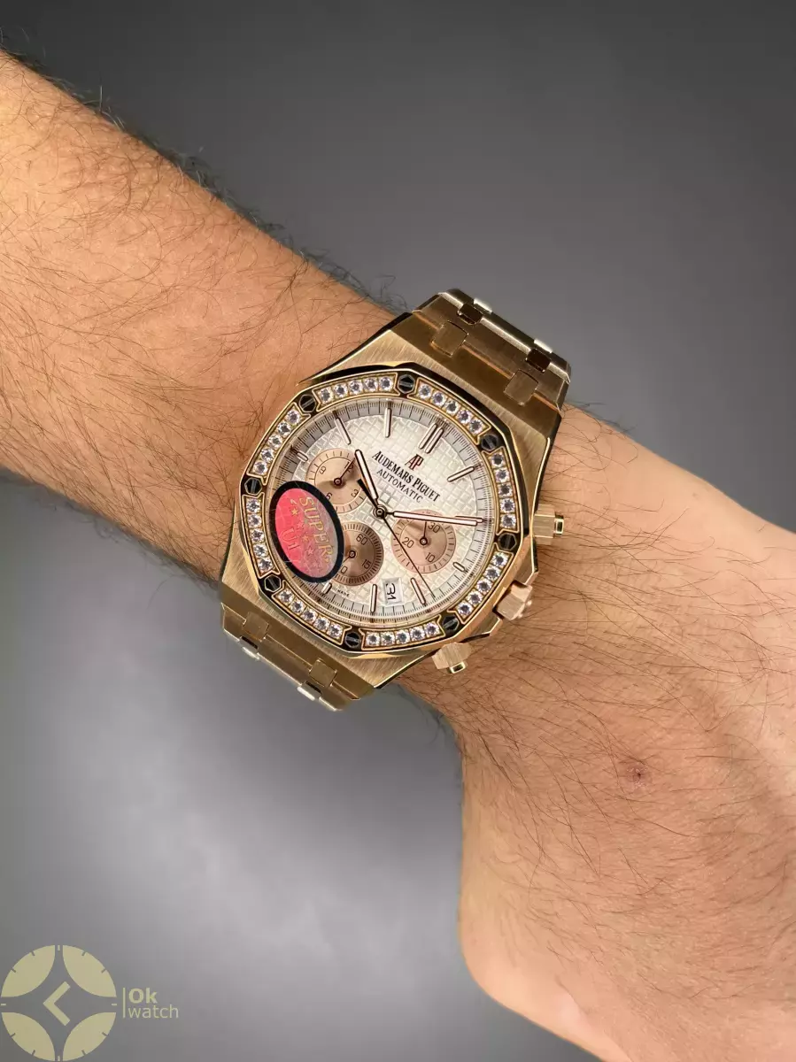 ساعت مچی اودمار پیگه کورنوگراف دور نگین رزگلد صفحه سفید Audemars Piguet
