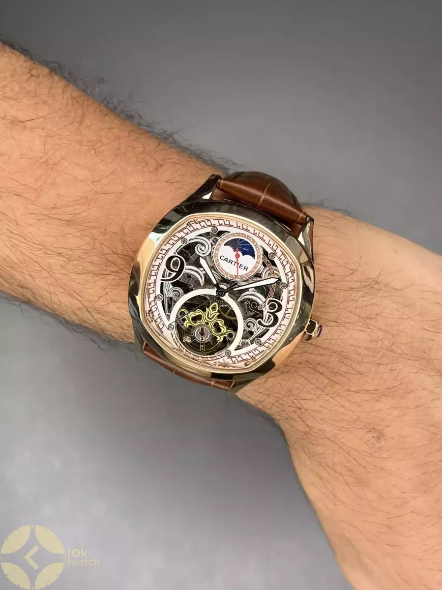 ساعت مچی کارتیه صفحه اسکلتون بند چرمی قهوه ای Cartier