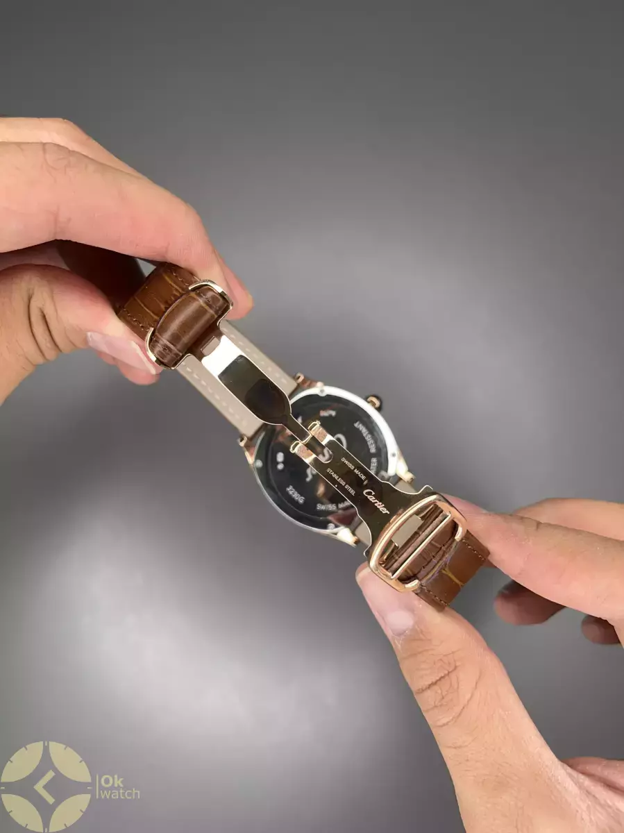 ساعت مچی کارتیه صفحه اسکلتون بند چرمی قهوه ای Cartier