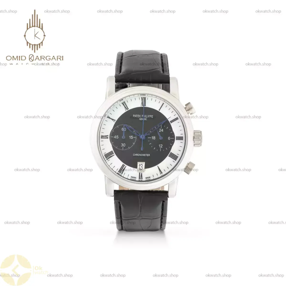 ساعت مچی پتک فیلیپ کرونوگراف بند چرمی مشکی Patek Philippe