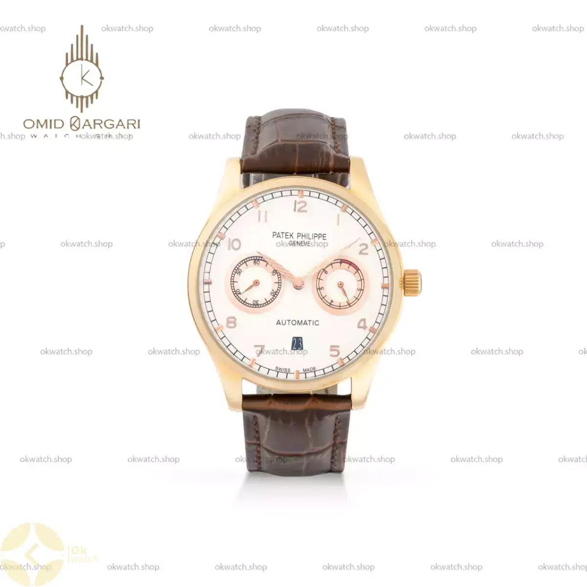 ساعت مچی پتک فیلیپ اتوماتیک قهوه ای صفحه سفید Patek Philippe