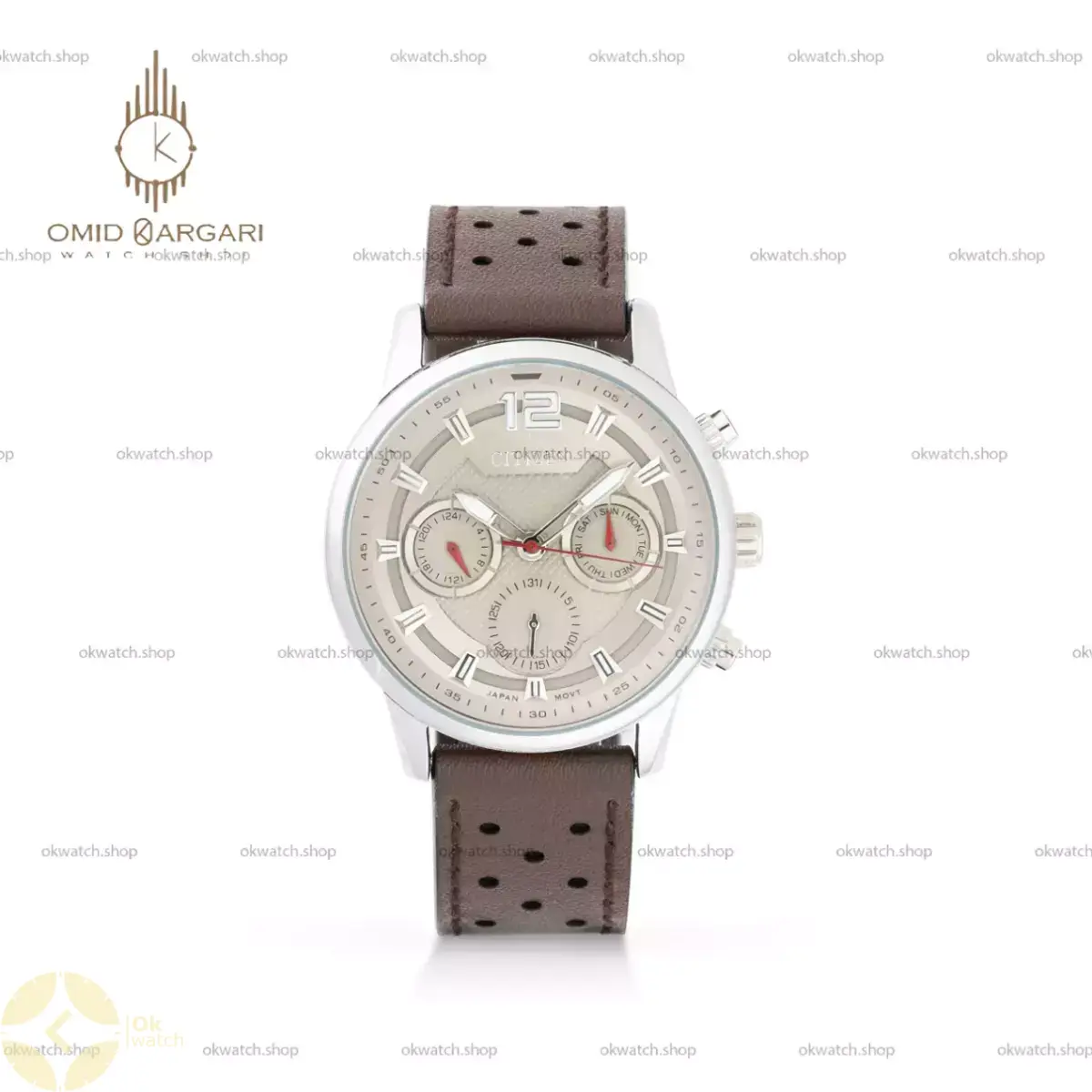 ساعت مچی سیتیزن فول دیت بند چرمی قهوه ای Citizen