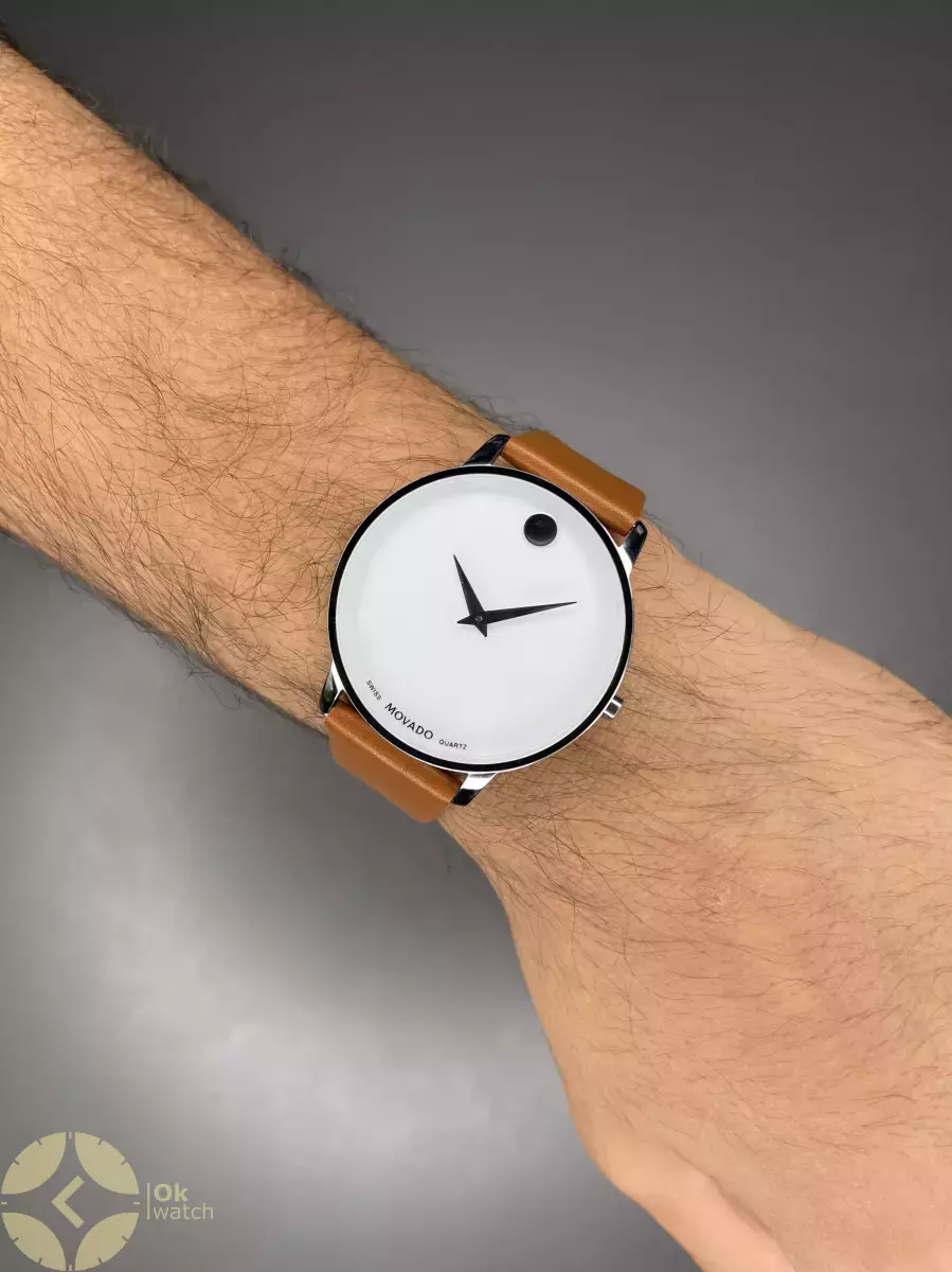ساعت مچی موادو چرمی قهوه ای صفحه سفید Movado