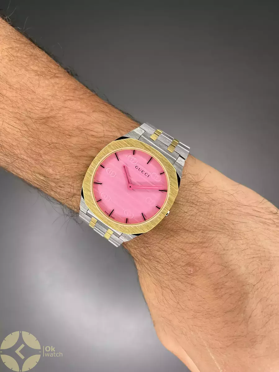 ساعت مچی گوچی سیلورطلایی صفحه صورتی Gucci