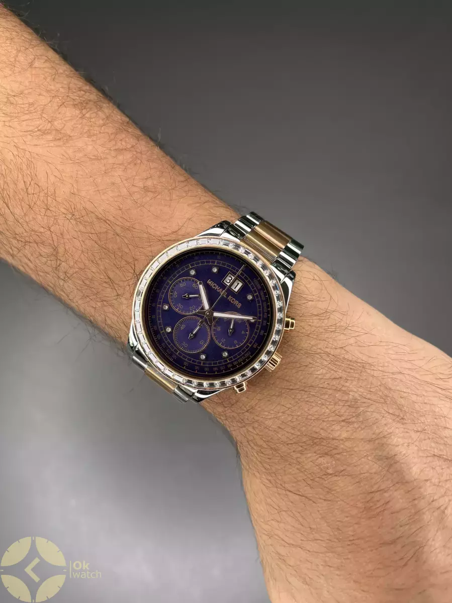 ساعت مچی مایکل کورس کورنوگراف بند سیلور رزگلد صفحه بنفش دورنگین Michael Kors