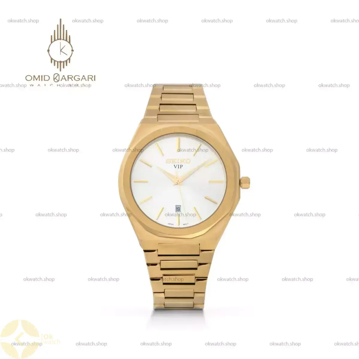 ساعت مچی سیکو بند طلایی صفحه سفید Seiko VIP