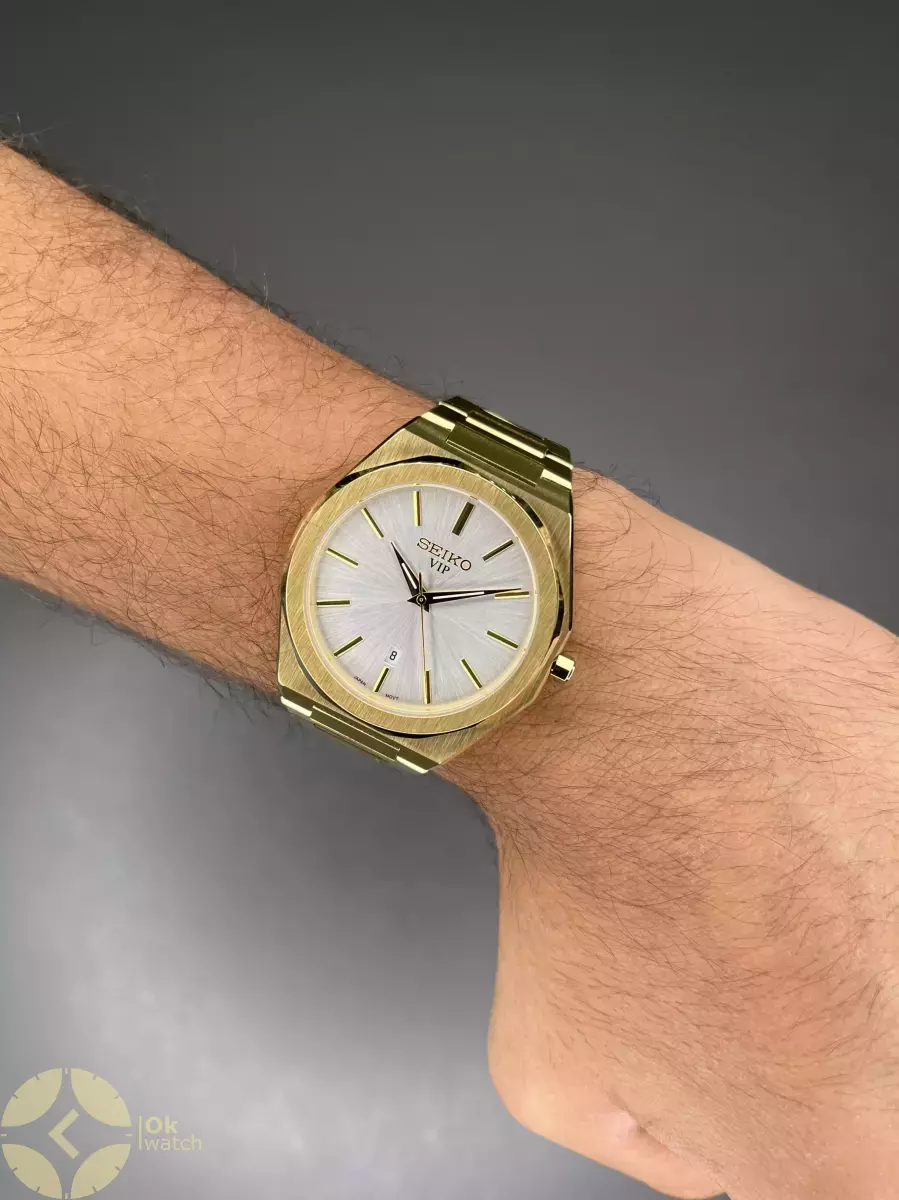 ساعت مچی سیکو بند طلایی صفحه سفید Seiko VIP