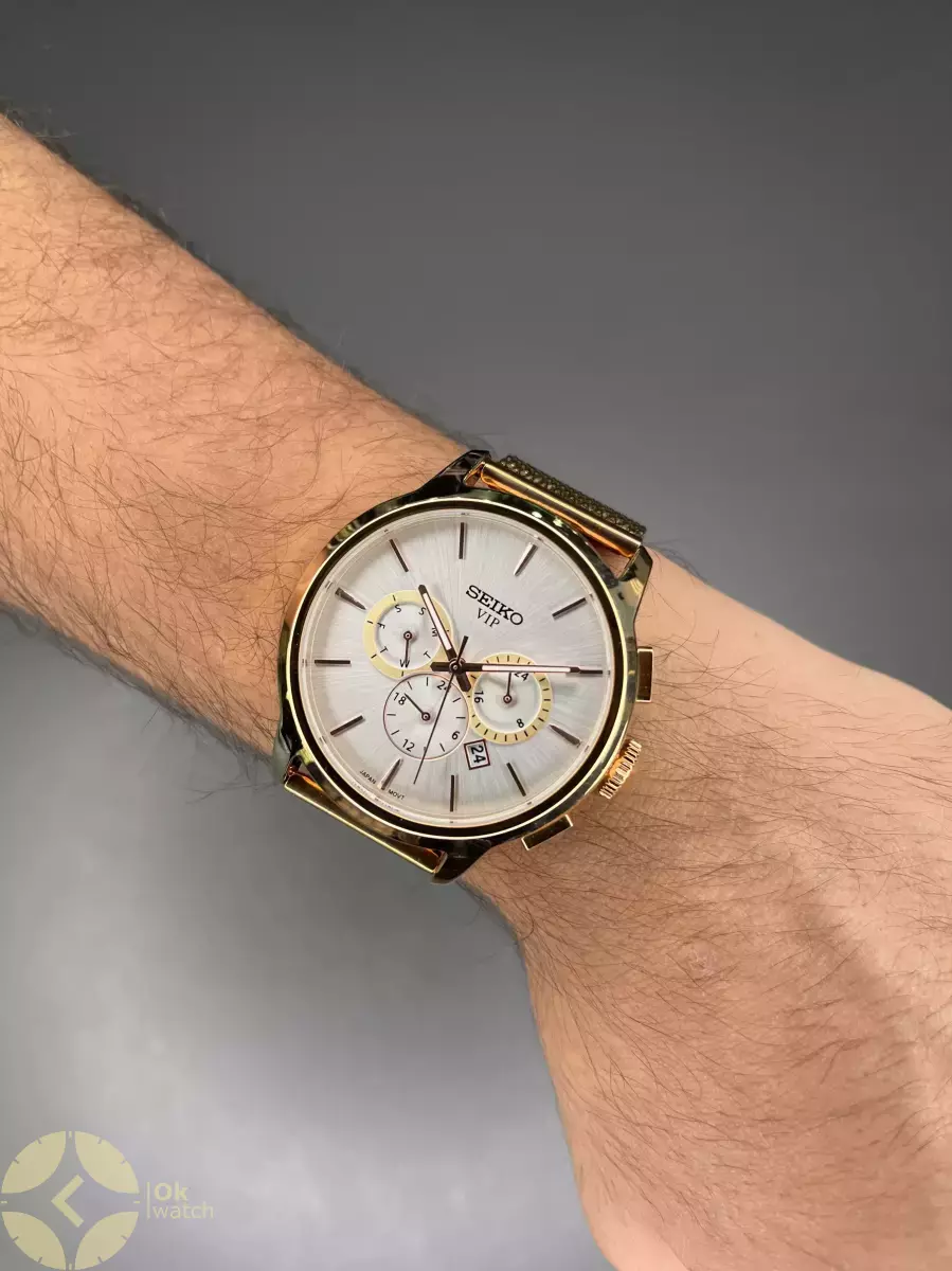 ساعت مچی سیکو فول دیت بند حصیری رزگلد صفحه سفید Seiko