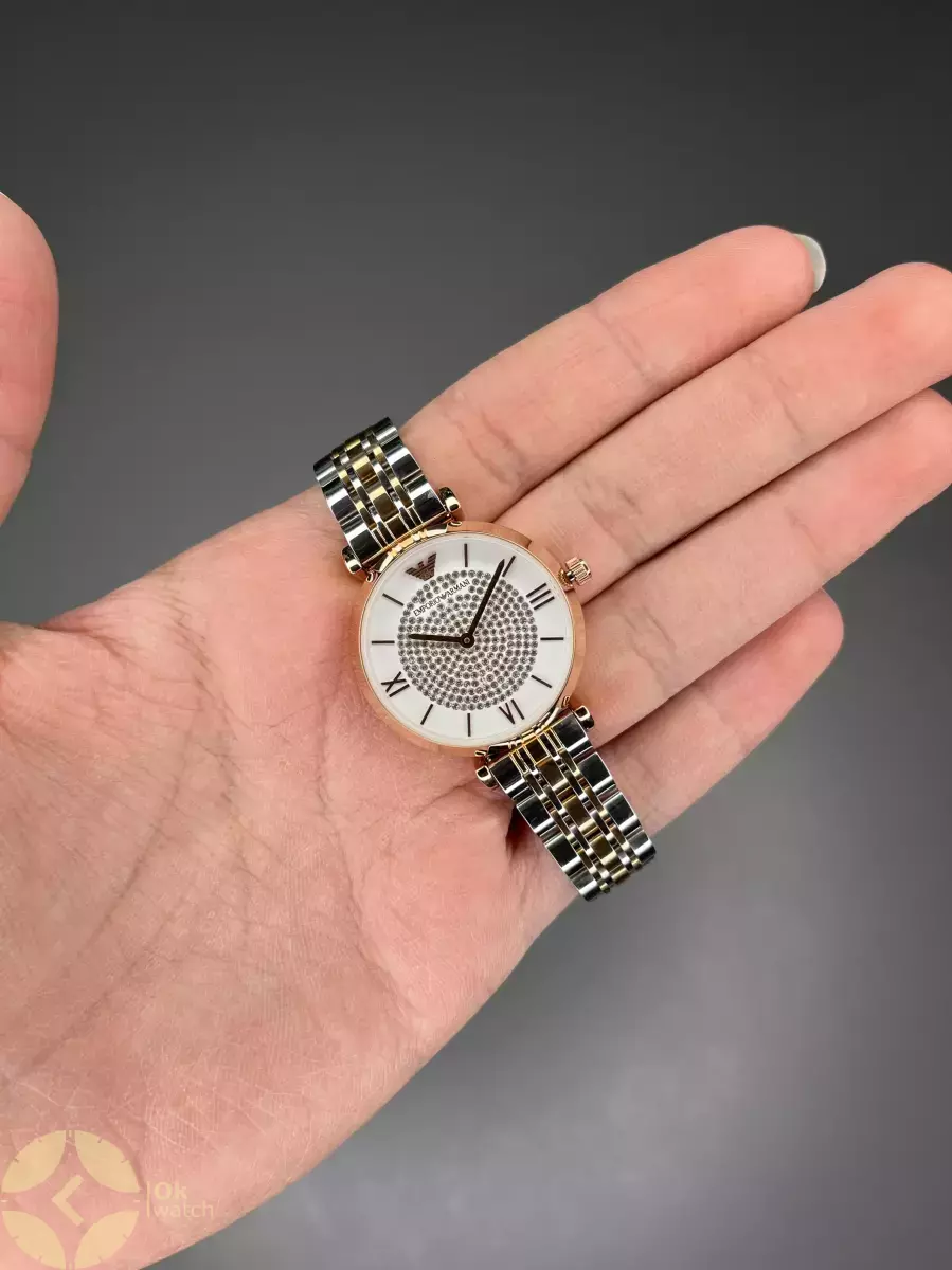 ساعت مچی امپریو آرمانی بند سیلور رزگلد صفحه نگین دار Emporio Armani