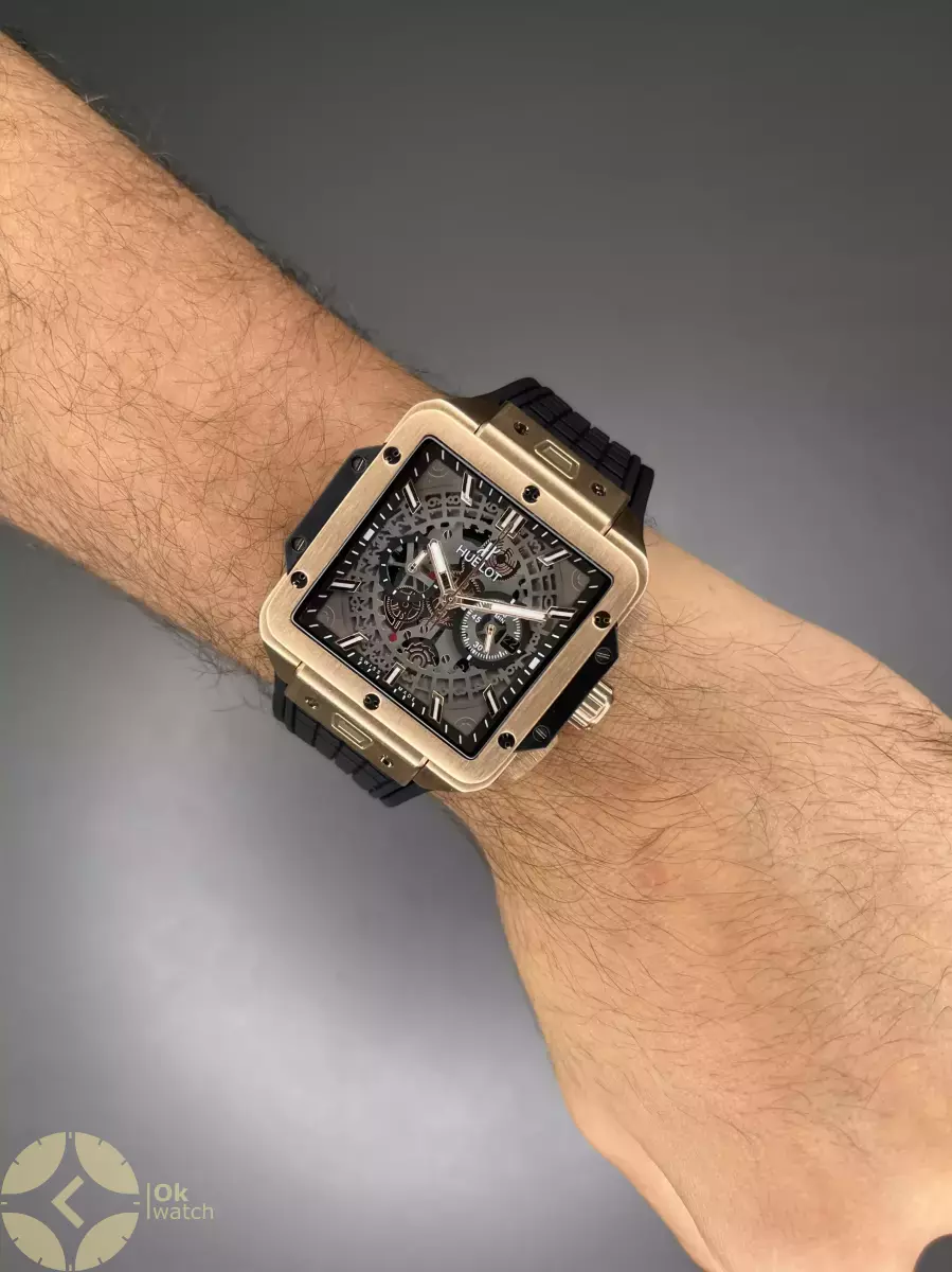 ساعت مچی اوبلو بند صفحه مربعی بند مشکی Hublot Square Bang Unico