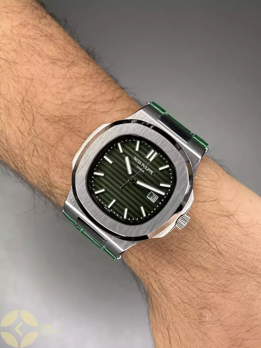 ساعت مچی پتک فیلیپ ناتیلوس بند چرمی سبز Patek Philippe Nautilus