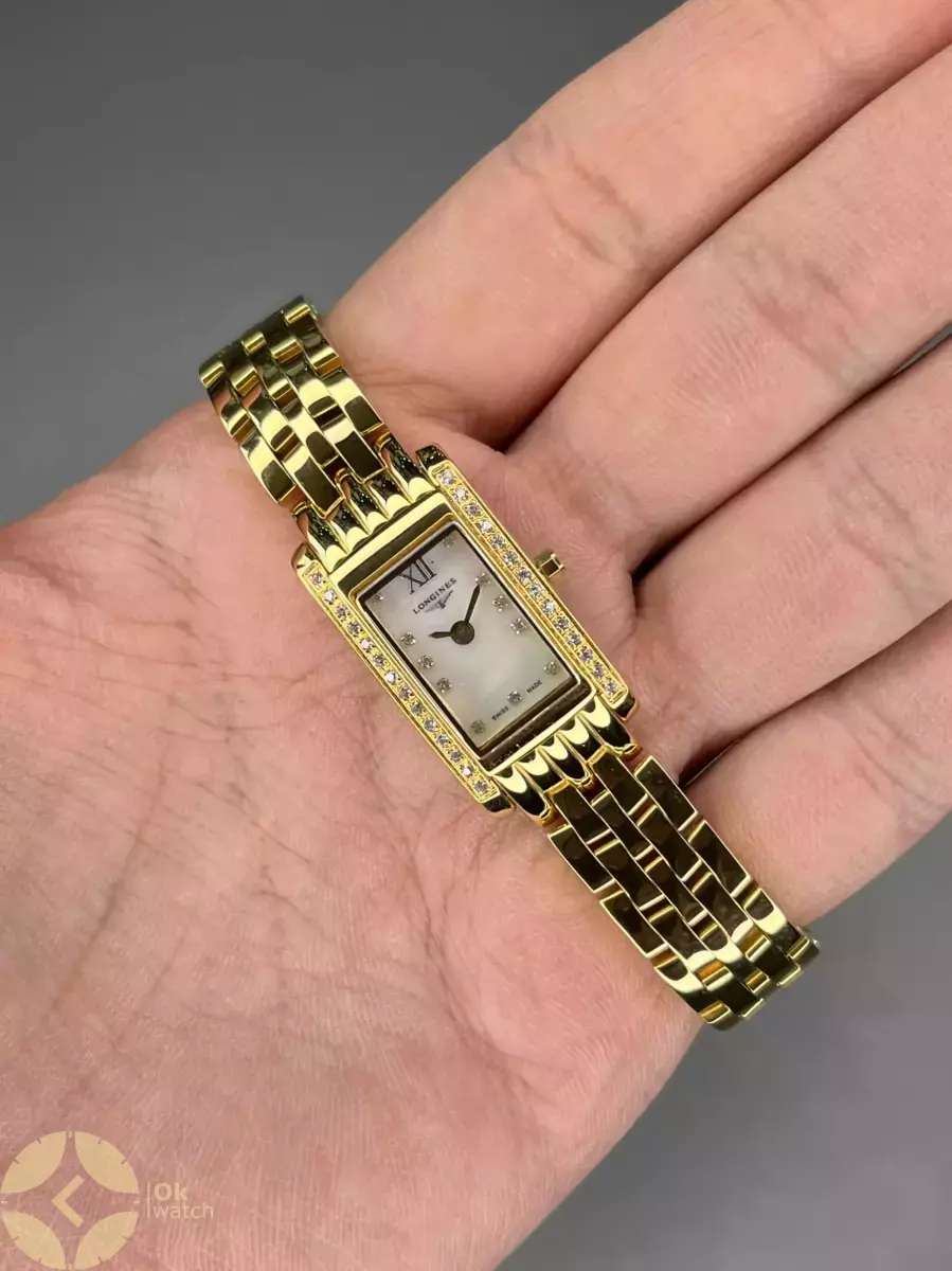 ساعت مچی لونژین طلایی قاب دور نگین Longines