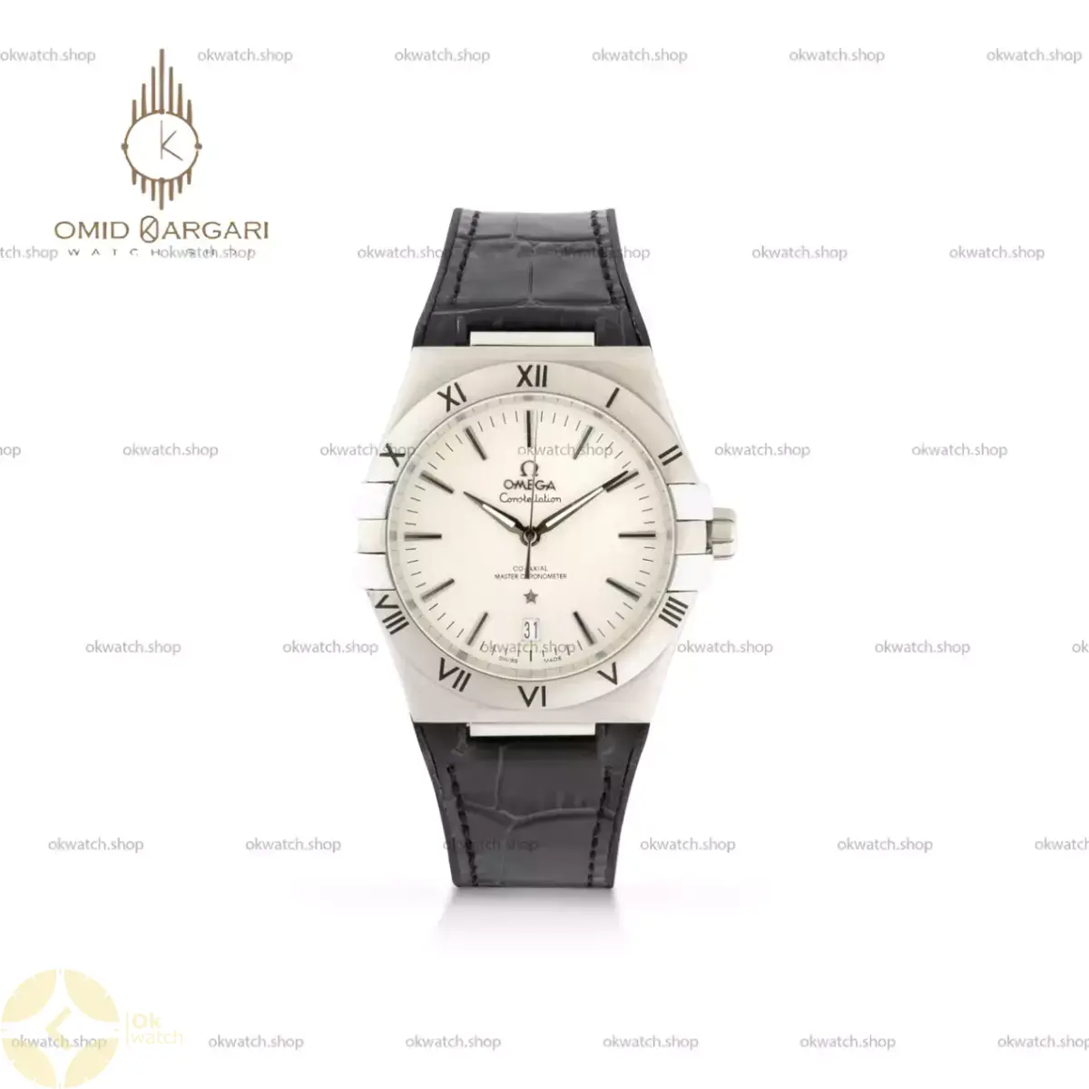 ساعت مچی امگا کانستلیشن بند مشکی صفحه سفید Omega Constellation