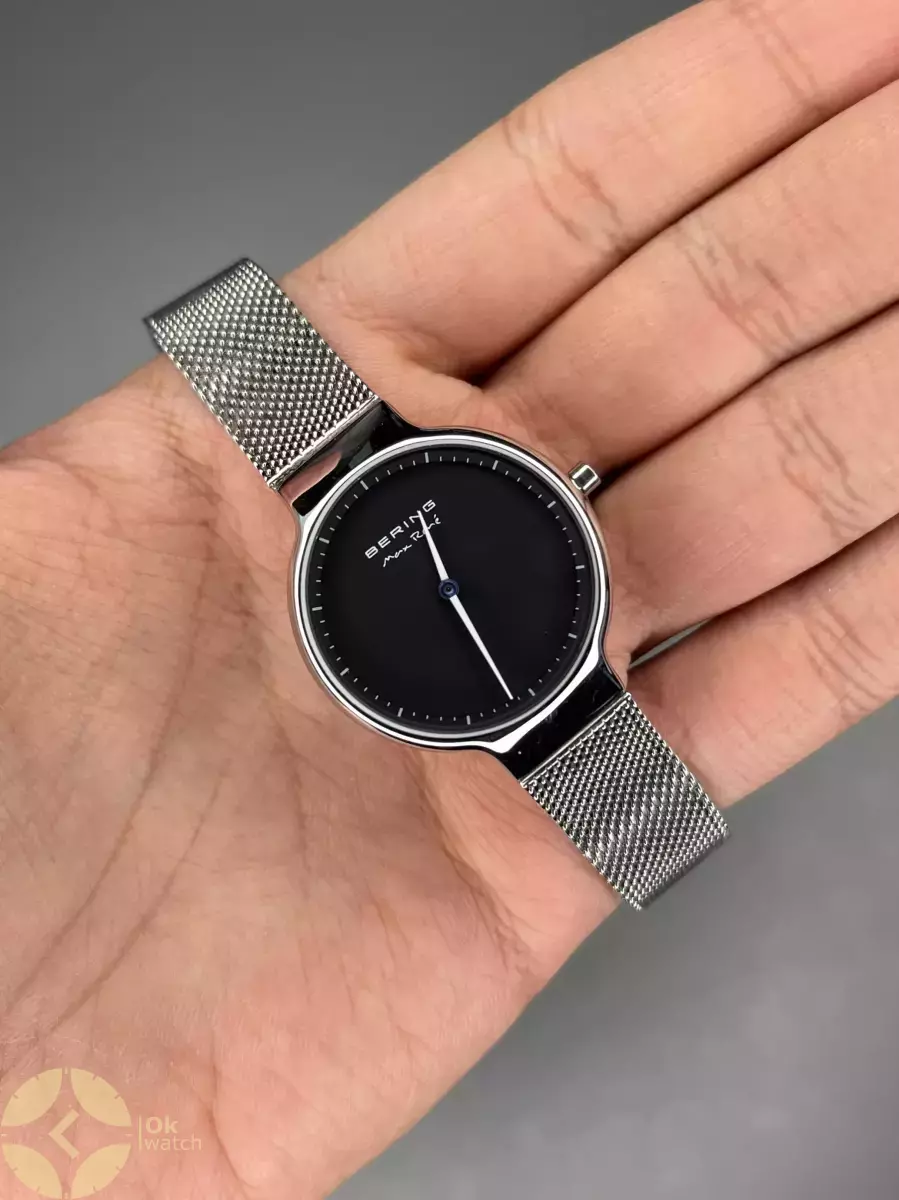 ساعت مچی برینگ بند حصیری بند سیلور صفحه مشکی Bering