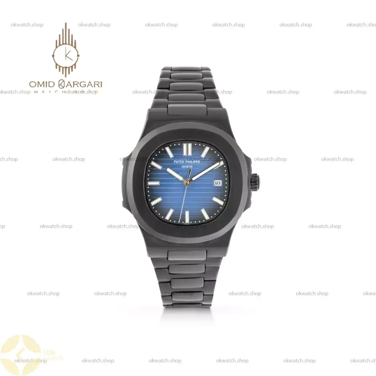 ساعت مچی پتک فیلیپ بدنه مشکی صفحه سرمه ای Patek Philippe Nautilus
