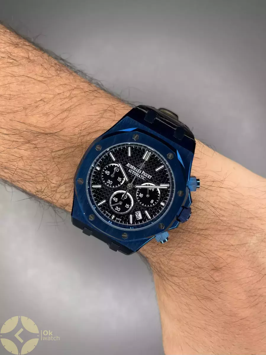 ساعت مچی اودمار پیگه بند چرمی مشکی قاب آبی Audemars Piguet